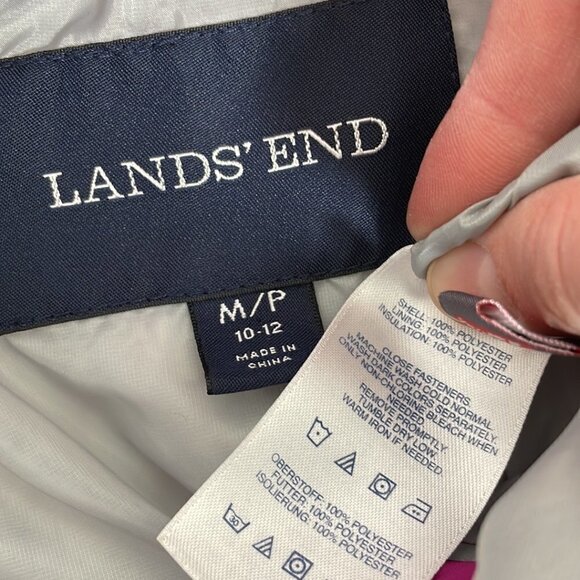 Lands' End Puffer Jacket Full Zip Hot Pink Pockets Size Medium M - Picture 14 of 16